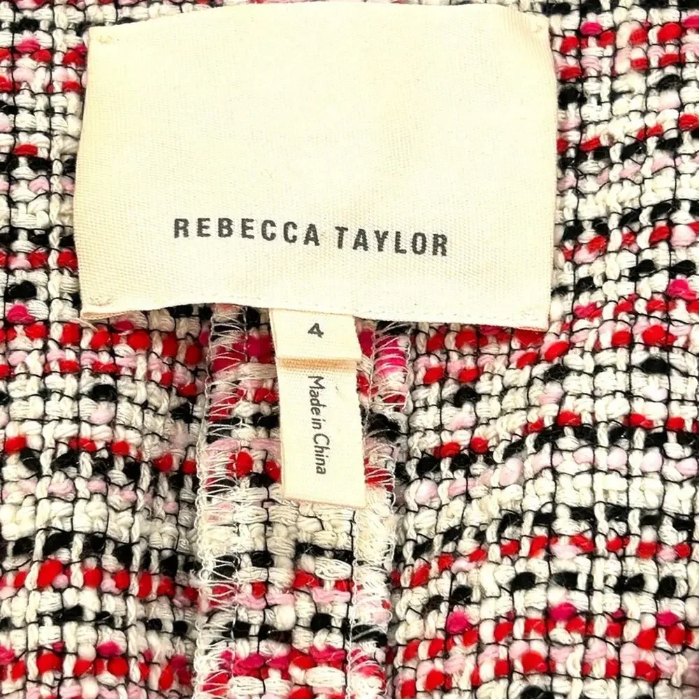 Rebecca Taylor Tweed Blazer Womens Size 4 Striped Blue & Red Cotton Blend